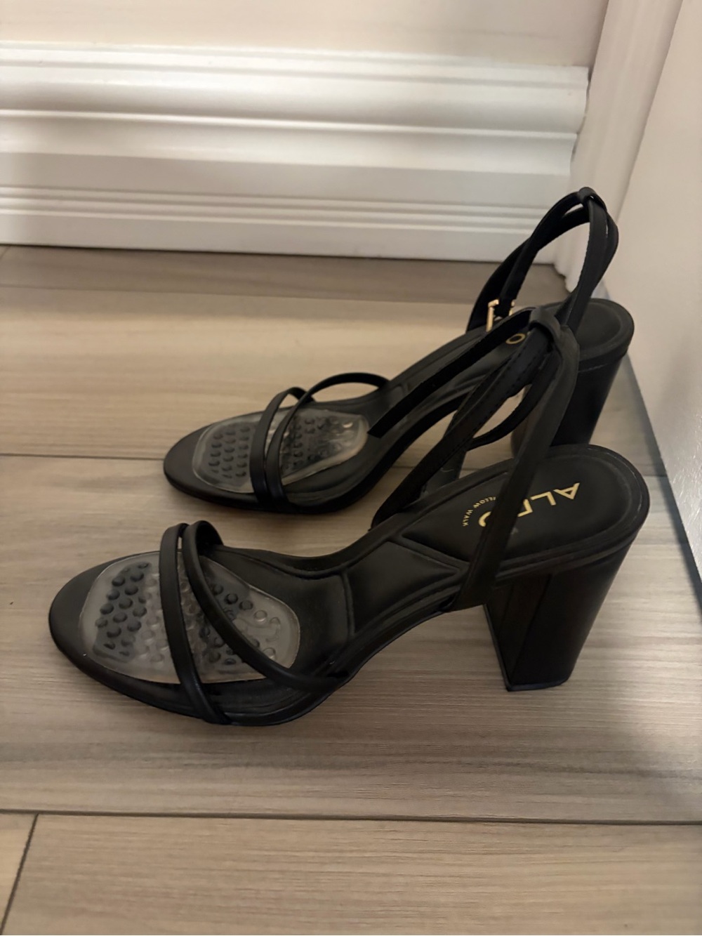 ALDO Black Strappy Block Heel Sandals with Ankle Strap
